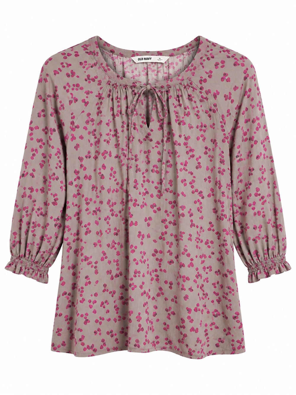 Old Navy Womens XL Pink Heart Print Peasant Blouse 3/4 Sleeve Cotton Boho